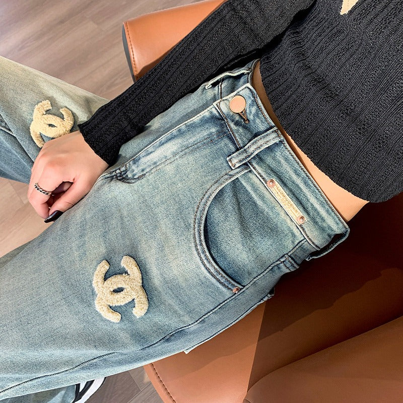 CHA Embroidered Flocked Jeans – High Waist PD0426082702
