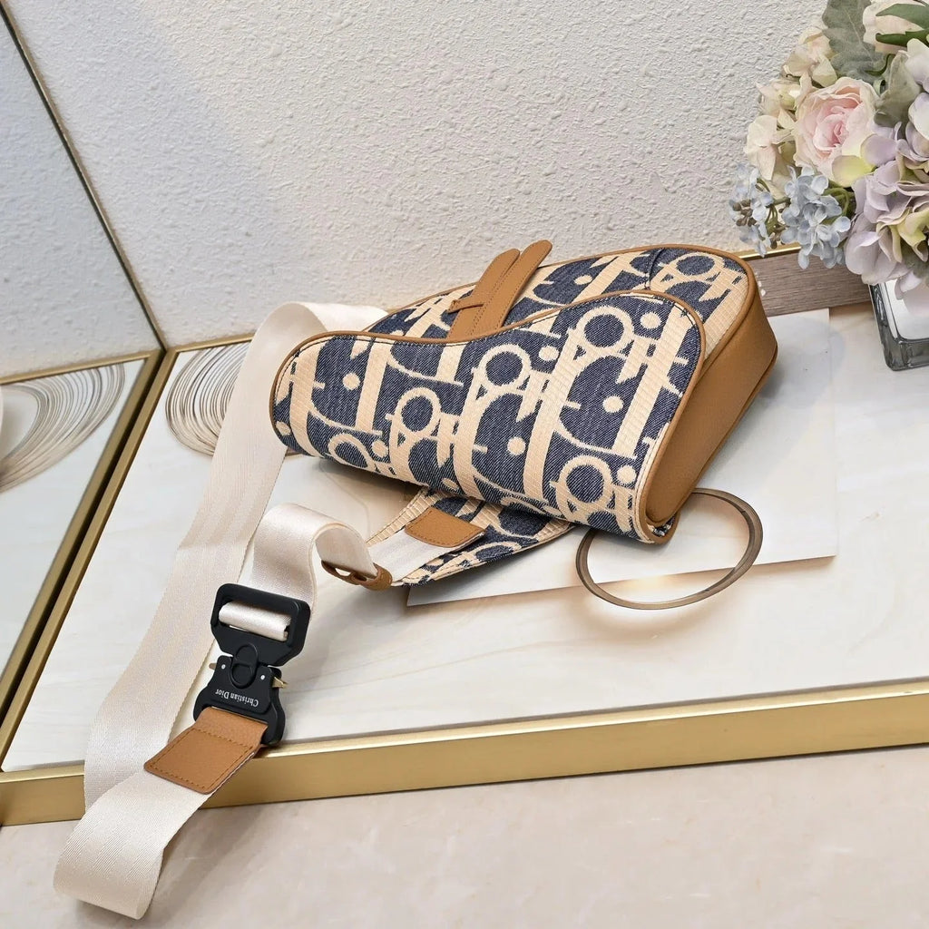 CD 2026 Saddle Oblique Bag 28.6cm Blue Brown Denim Calfskin