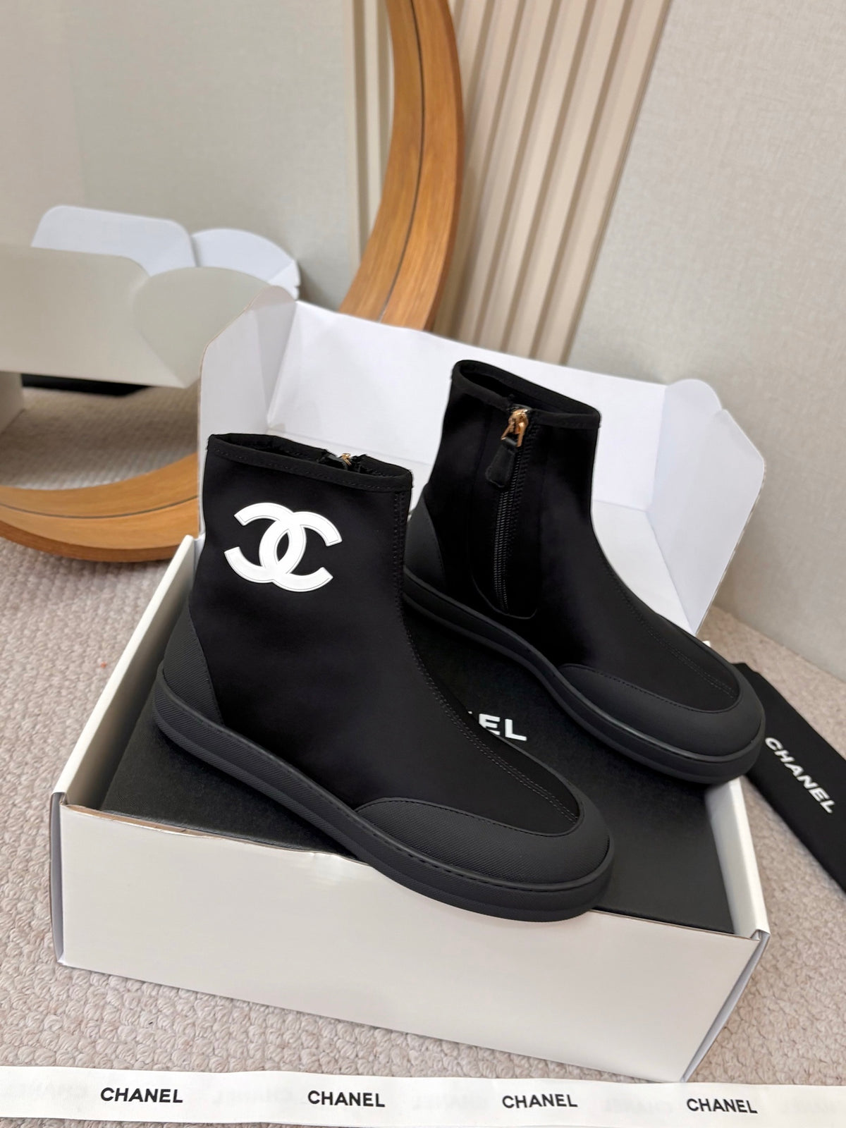 CHA 26M New Double C High-Top Zipper Casual Elastic Ankle Boots XC0426060908