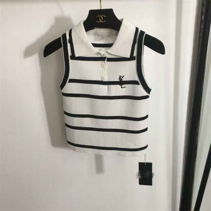 New Fashion Women's YS Striped Polo Knit Tank Top PD1326091809
