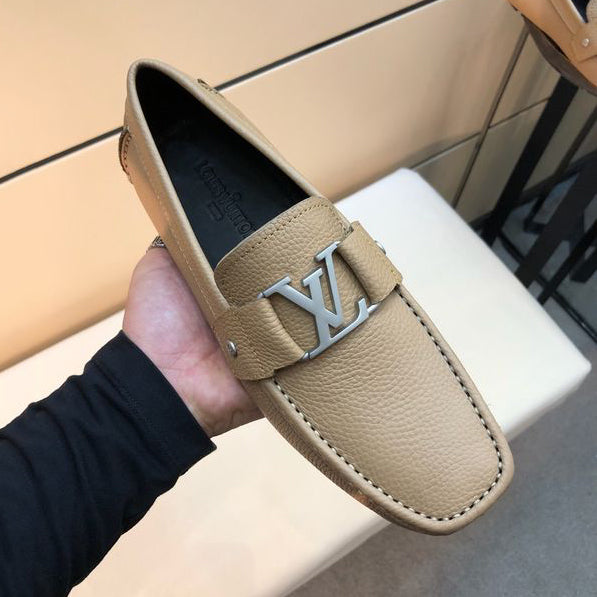Classic Leather Up Dress Shoes Loafer Slip-On Shoe Khaki Color