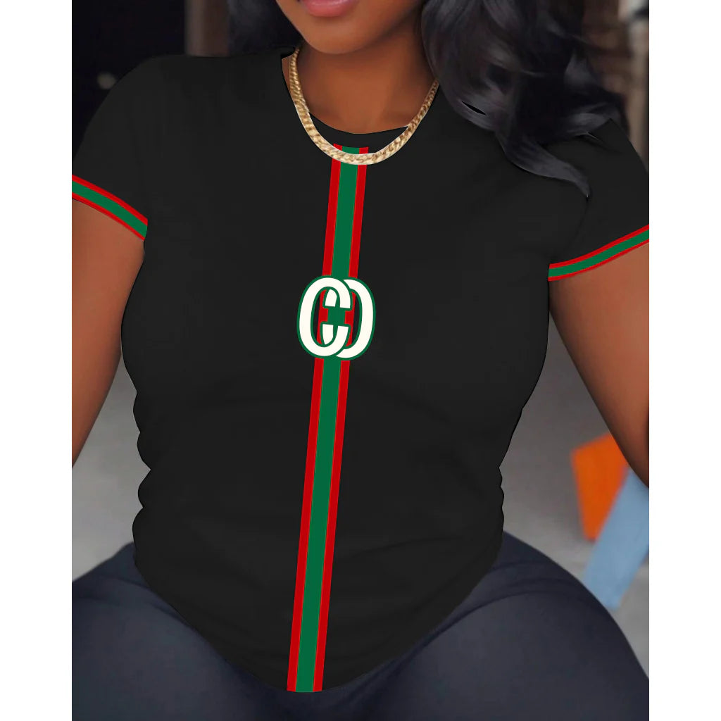 Women's Fashion Printed Round Neck T-Shirt 3D1025070715