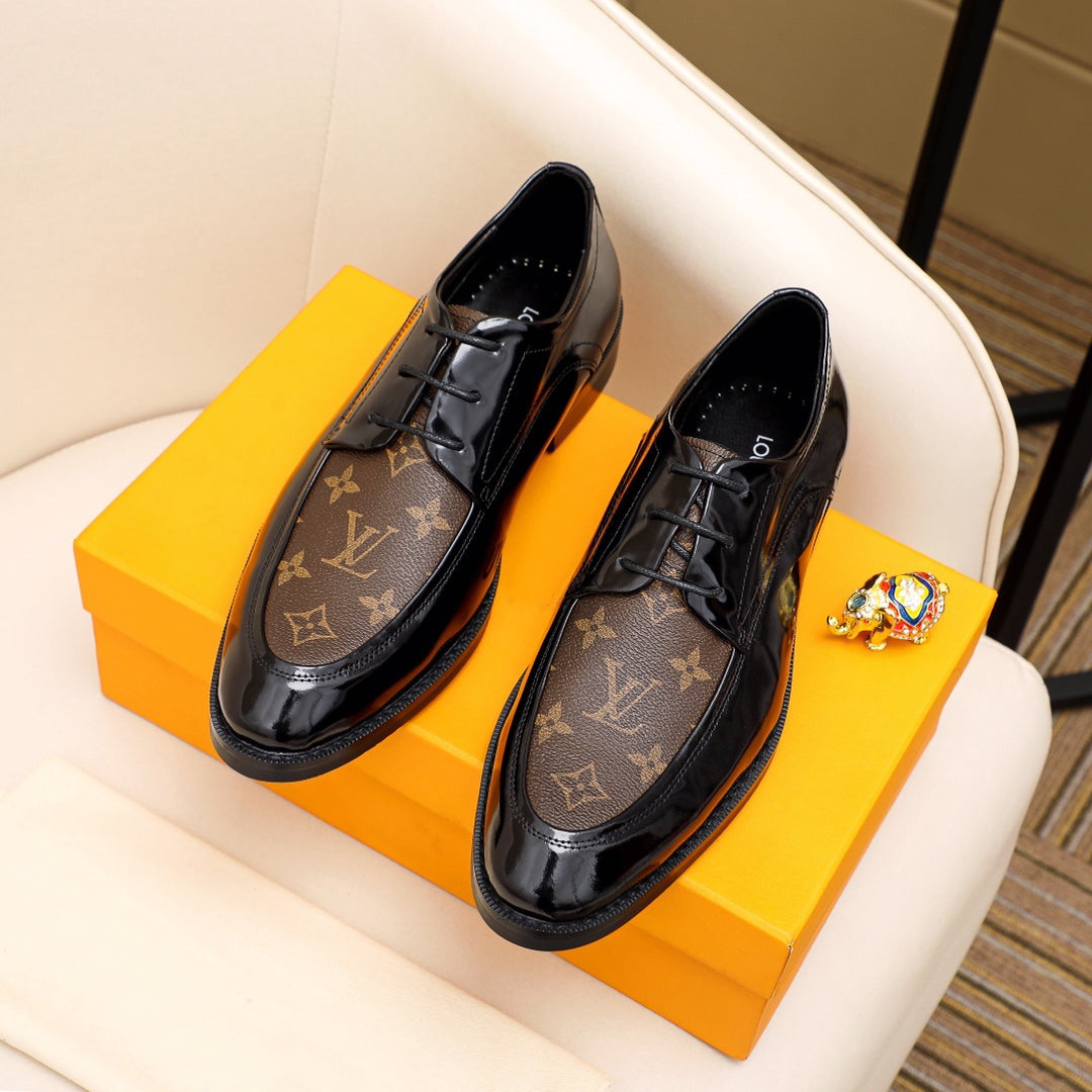 Men's Black Brown Print Derby Oxfords