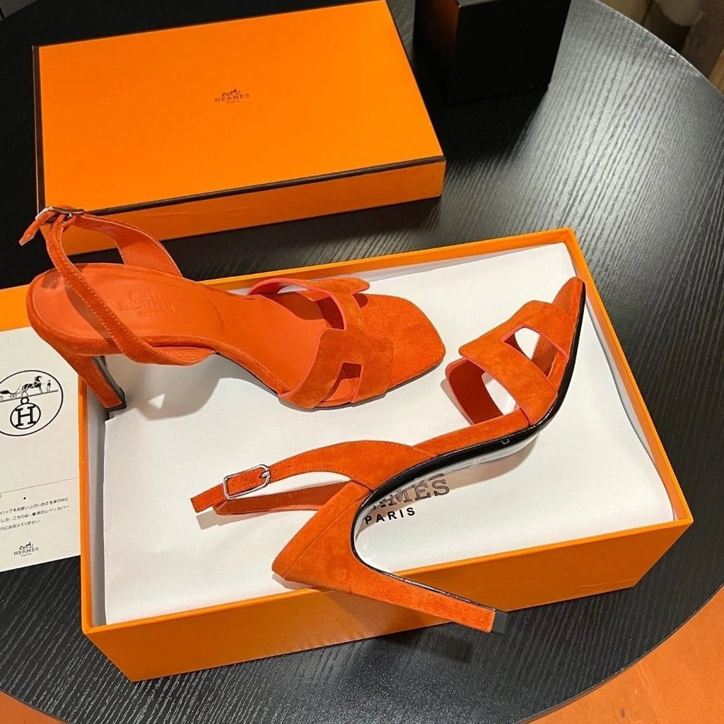 New Leather One Word Sandals High Heels 1024030625
