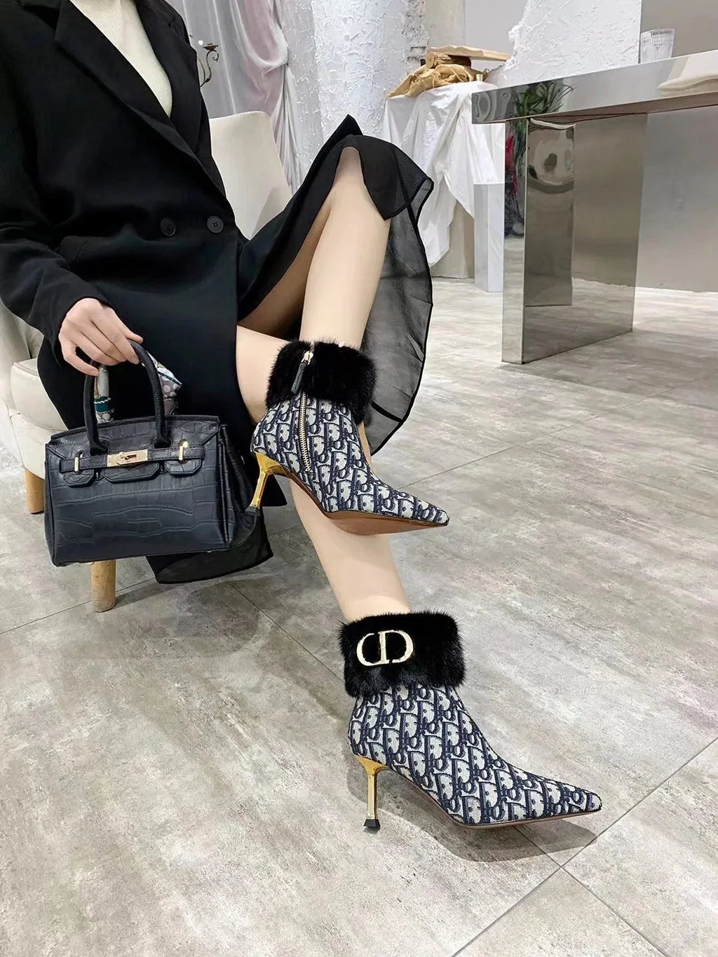 CD 2026 Oblique Ankle Boots 70mm Fabric 966674