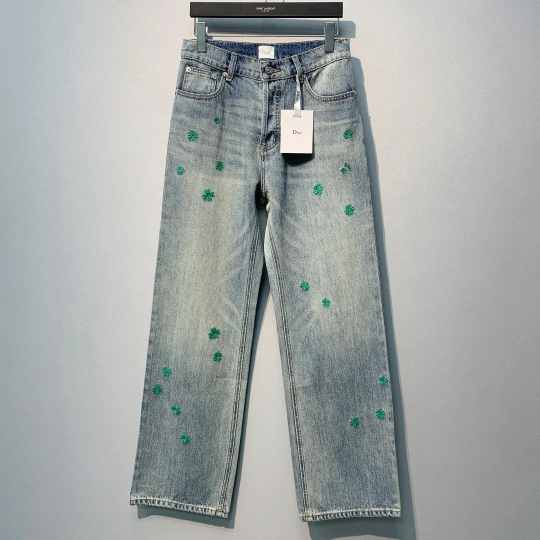 CD Four-Leaf Clover Embroidered Jeans Blue Stonewashed Cotton 350918