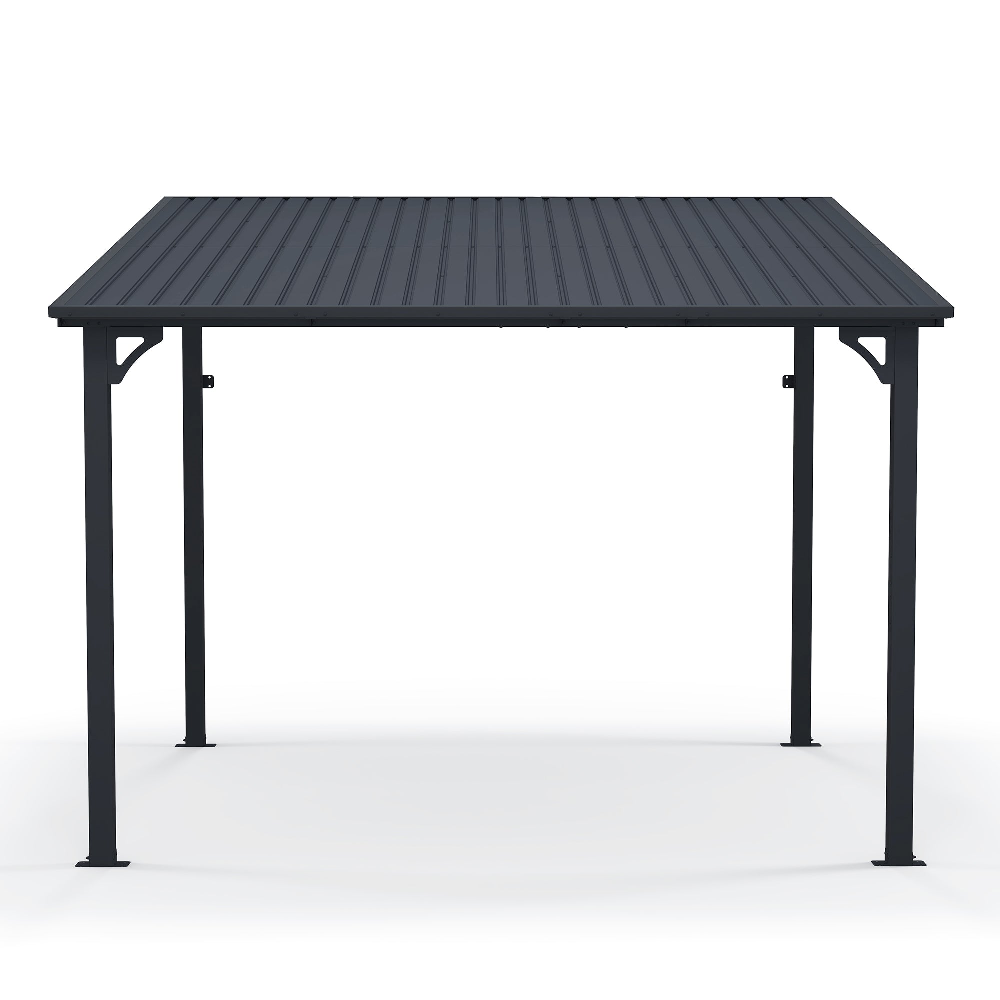 Outdoor Lean to Gazebo Pergola w/Drainage Holes, Wall-Mounted Gazebo with Hard Top Metal Awnings for Patio Backyard Deck, Dark Grey