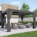 Aluminum Frame Louvered Pergola with Adjustable Rainproof Roof, Shaded Curtains and Netting