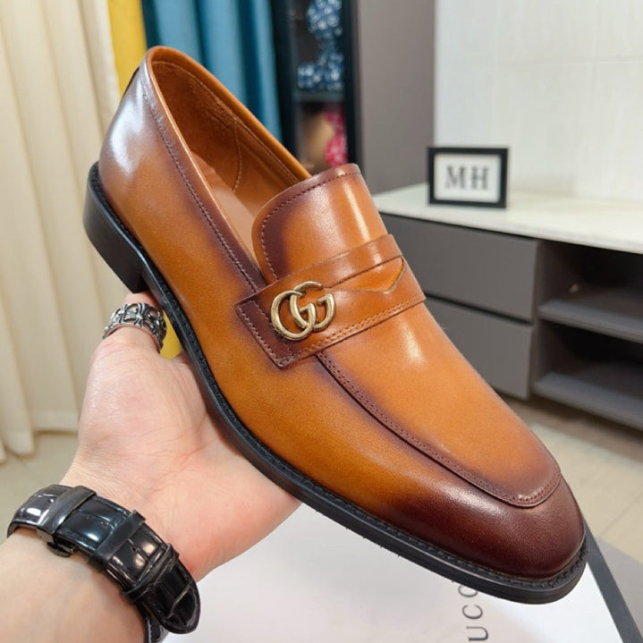 24 New Brown Classic G Logo leather Dress Shoes XC0424032906