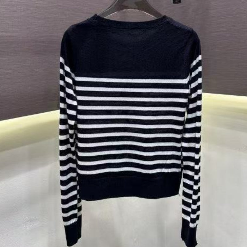 New Fashion Women's DIO Striped Long Sleeve Knit Top PD1326091805