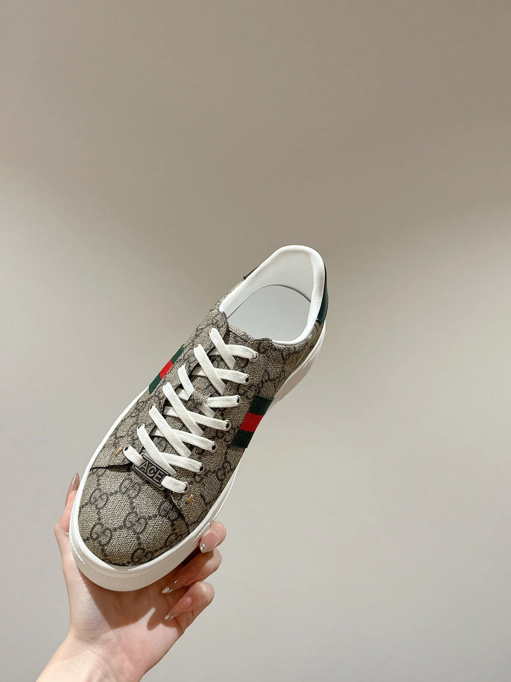 GG Ace Sneaker Begie Ebony Canvas