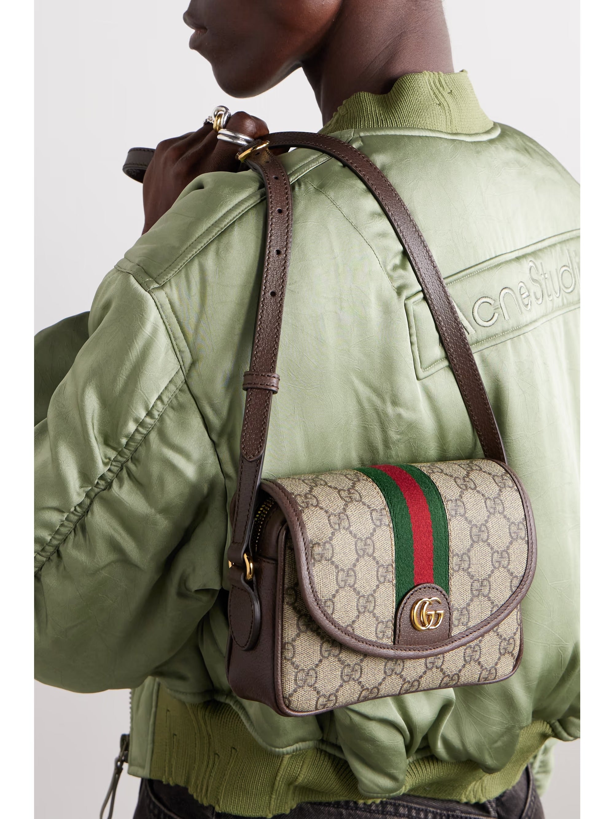 G Ophidia leather-trimmed printed coated-canvas shoulder bag 0424061408