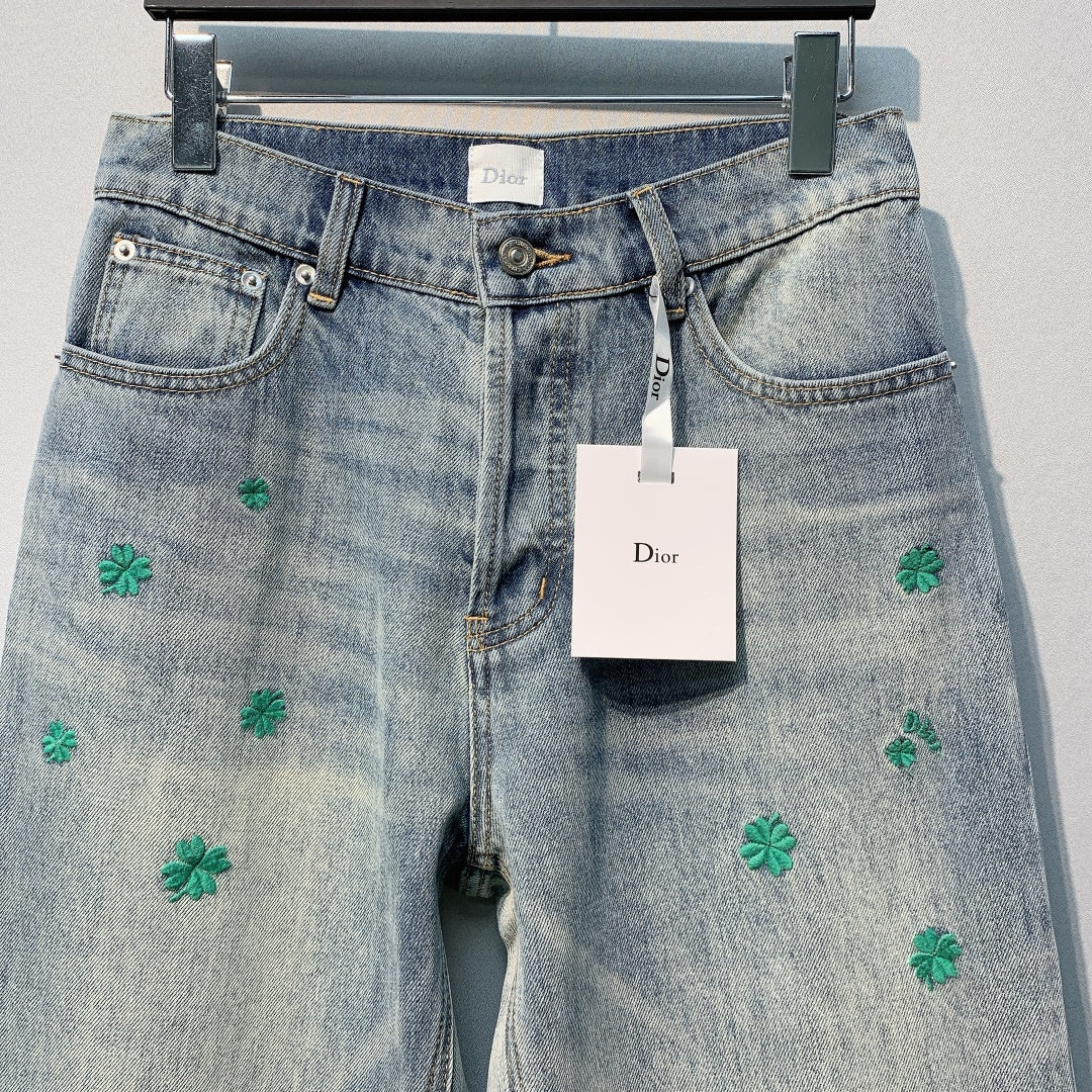 CD Four-Leaf Clover Embroidered Jeans Blue Stonewashed Cotton 350918