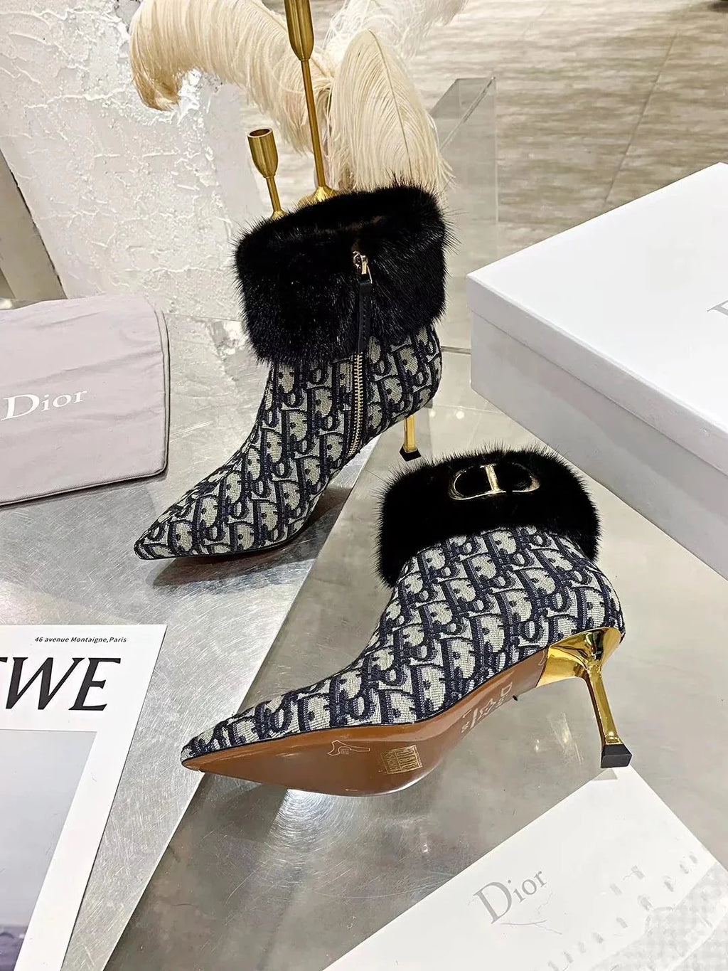CD 2026 Oblique Ankle Boots 70mm Fabric 966674