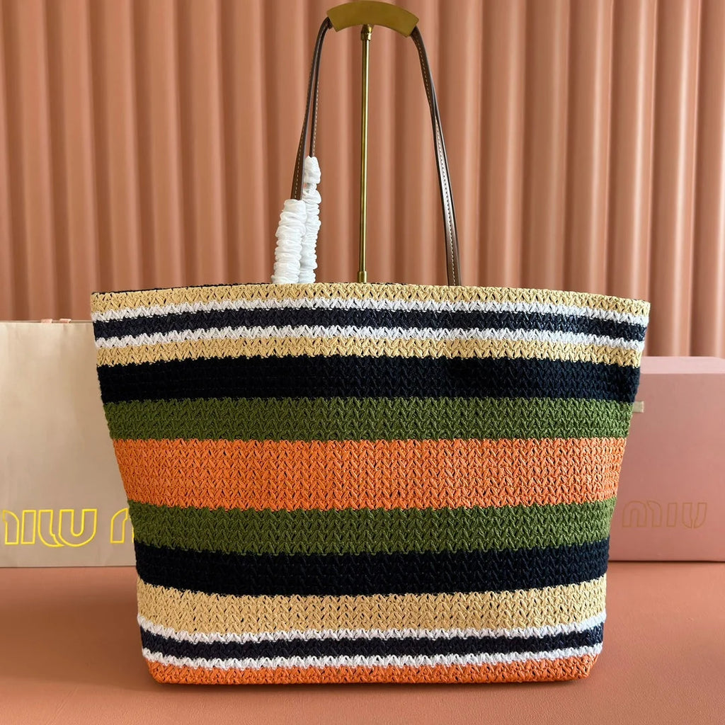 Miu Tote Bag 40cm Raffia-Effect Woven 285425
