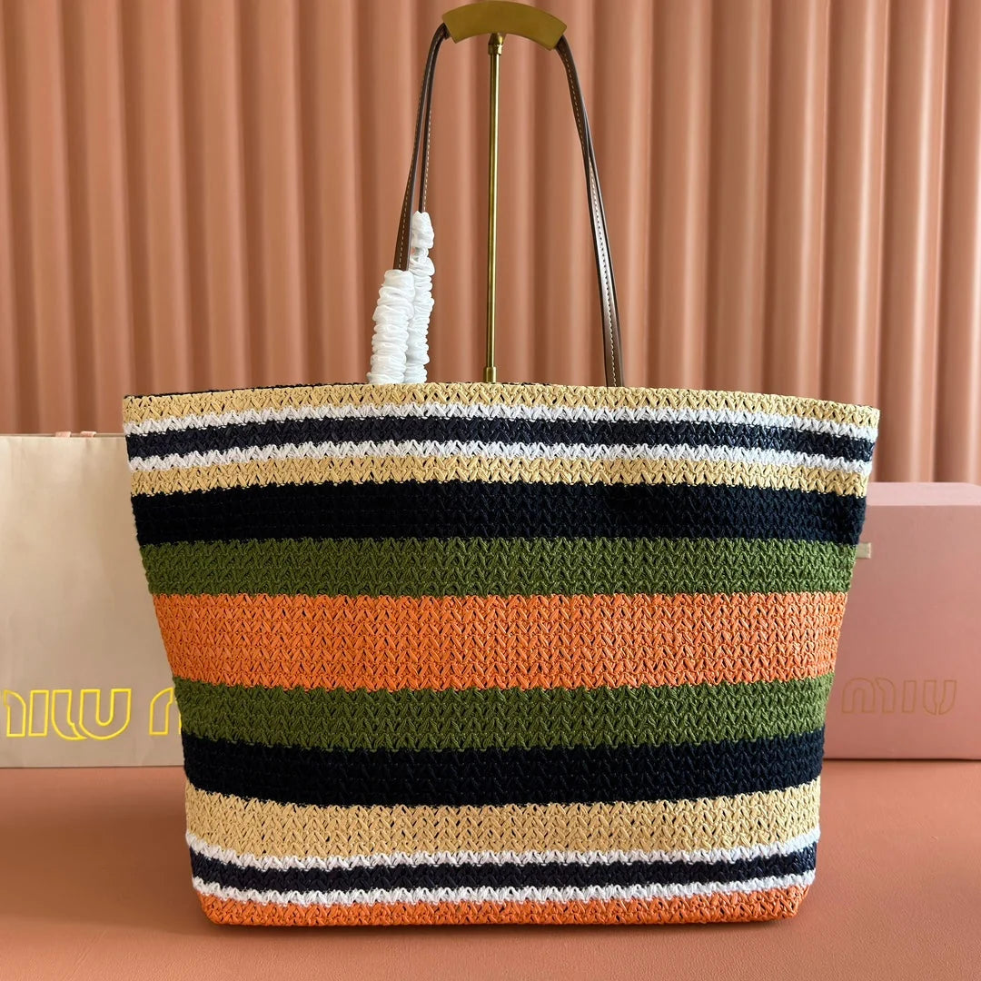 Miu Tote Bag 40cm Raffia-Effect Woven 285425