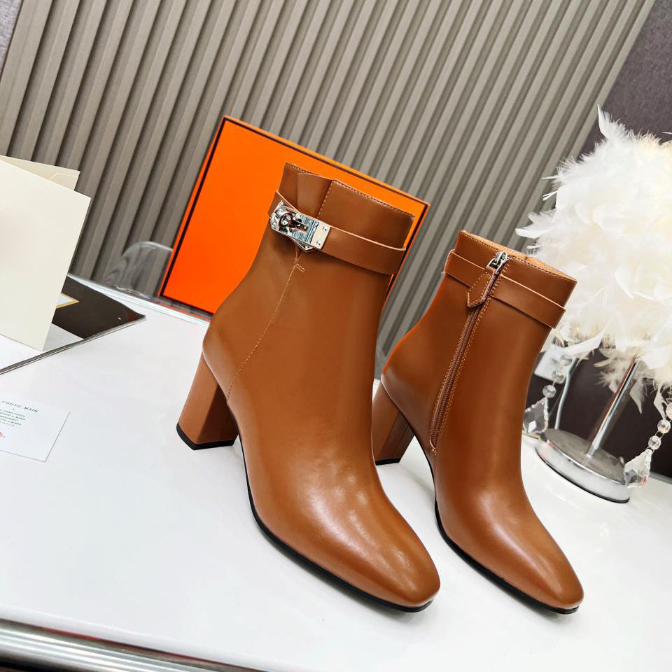 Black High Quality Leather women's High heeled bootsXC052023110705