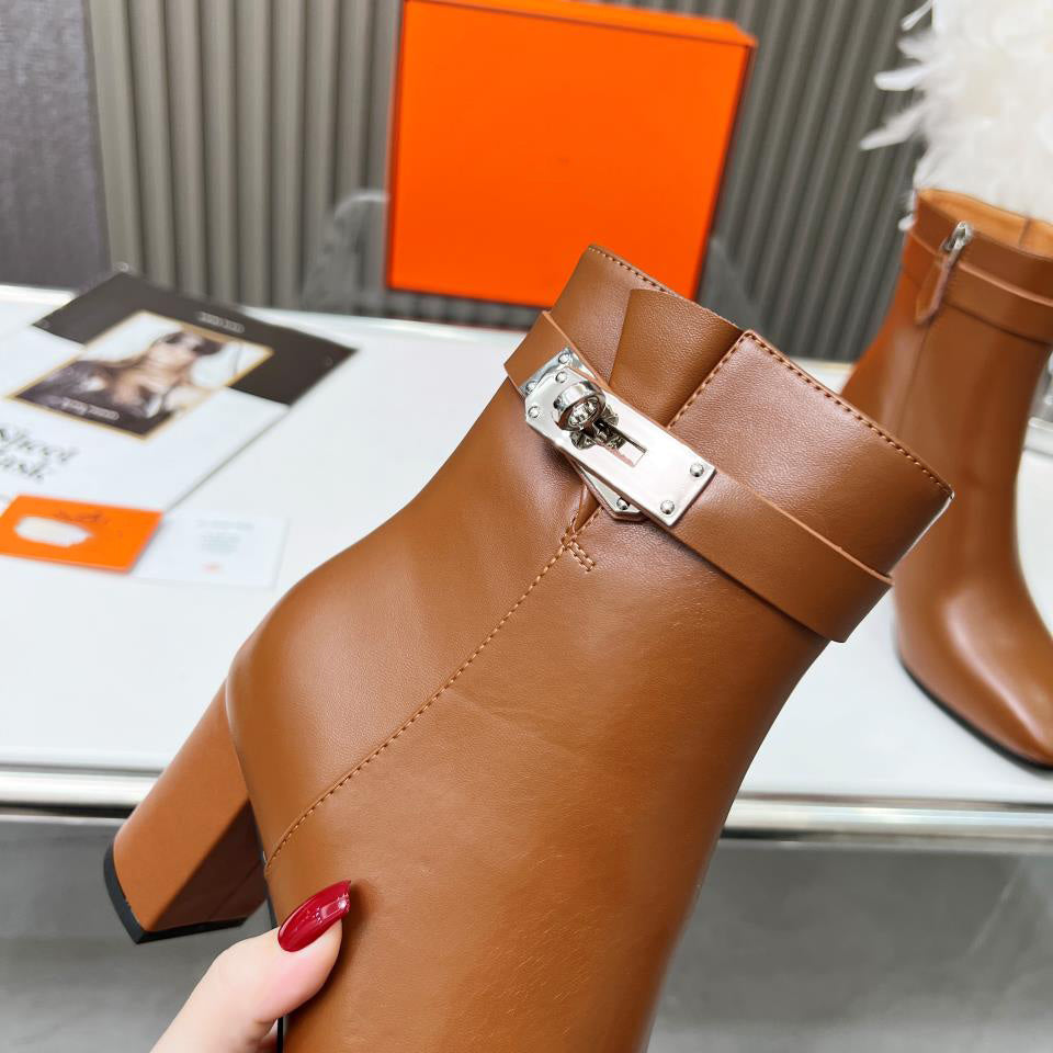 Black High Quality Leather women's High heeled bootsXC052023110705