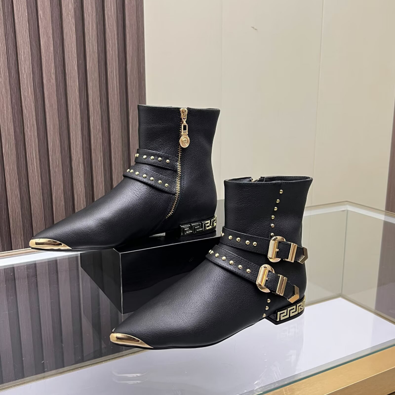 New Fashion Women's Rivet Buckle Pointed Toe Ankle Boots XC1326092027