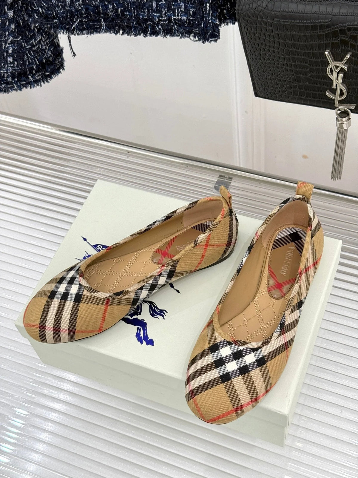 BB Robin Ballet Flats Beige Check Canvas 956168