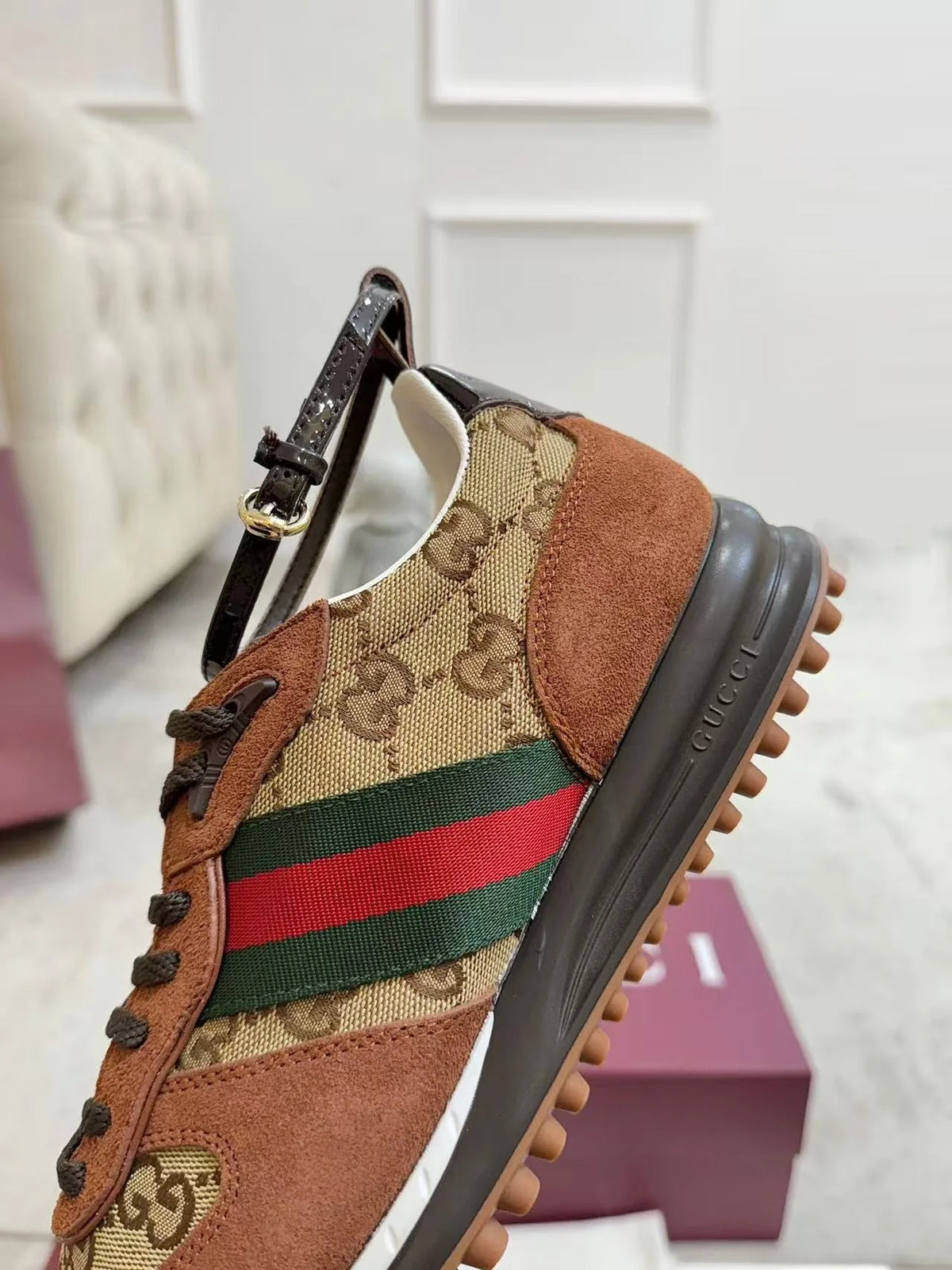 GG Re-Motion Ankle Strap Sneaker Brown Canvas