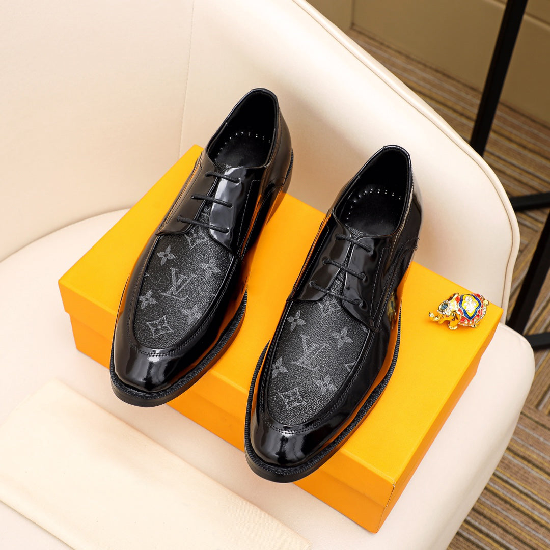 Men's Bright Black Printed Derby Oxfords