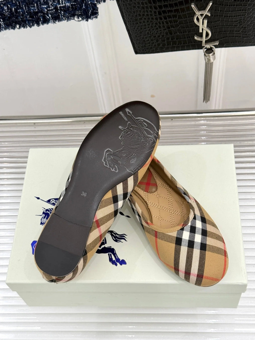BB Robin Ballet Flats Beige Check Canvas 956168