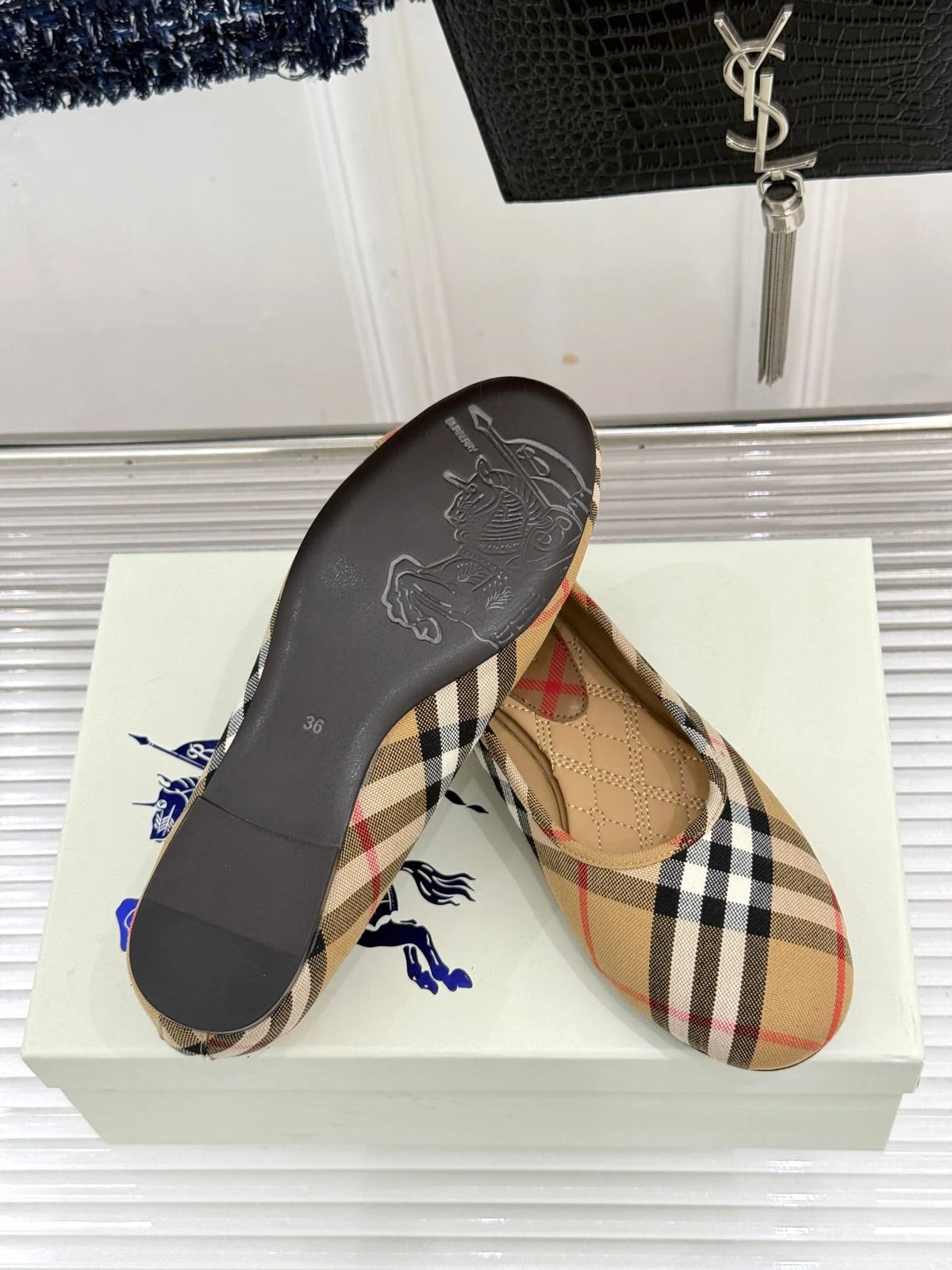 BB Robin Ballet Flats Beige Check Canvas 956168