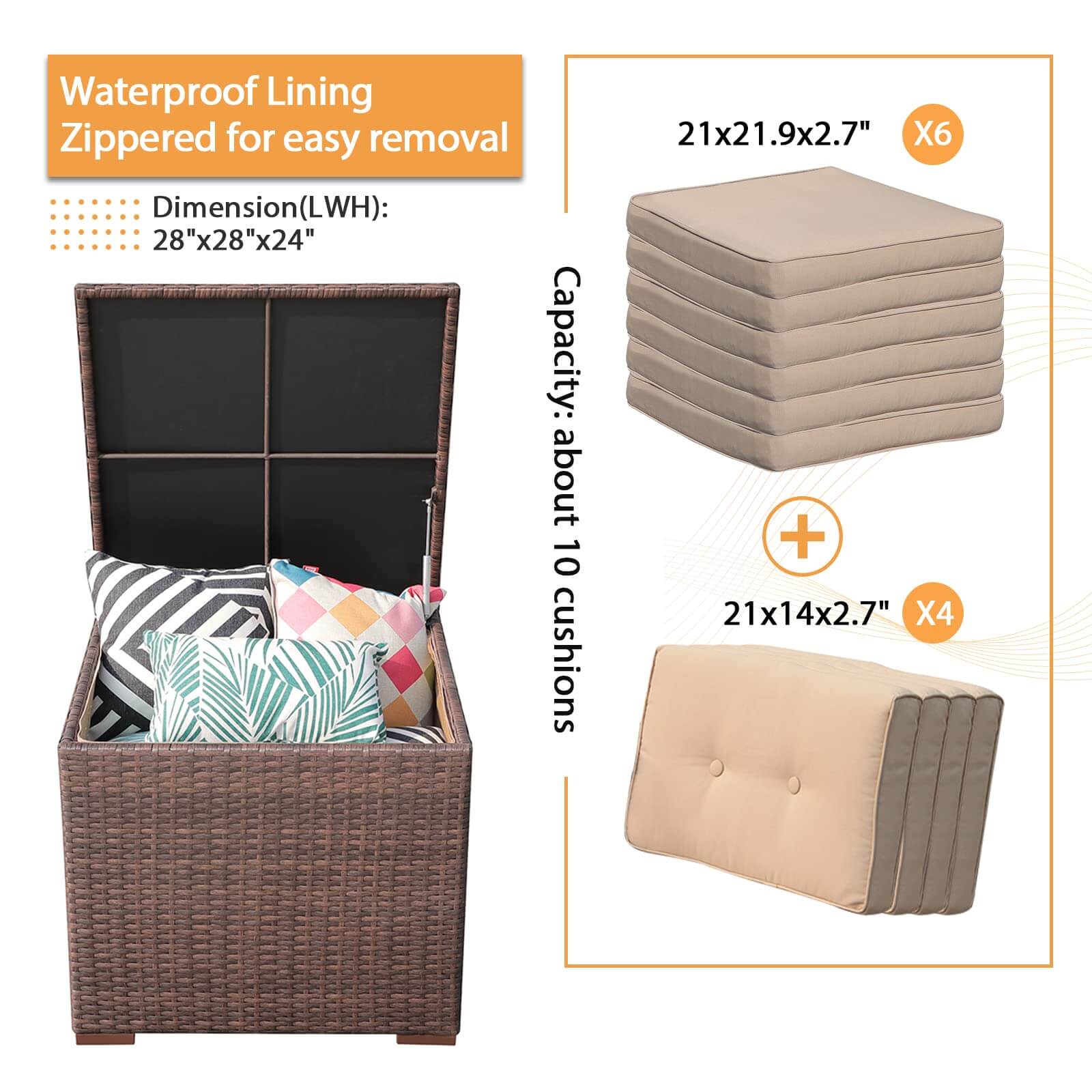 88 Gallon Waterproof Outdoor Storage Box Wicker Deck Box for Patio Furniture