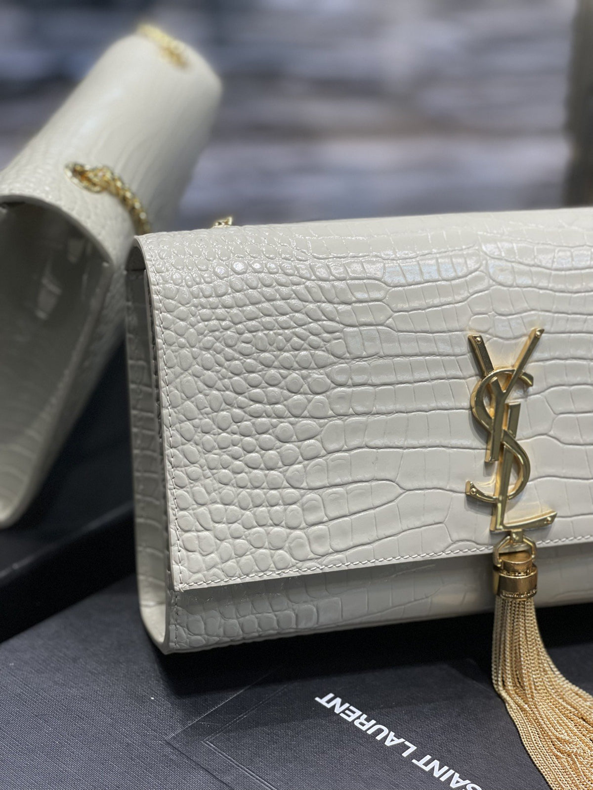 Saint Laurent Kata Medium Chain Bag White Vintage With Tassel For Women 0425020821