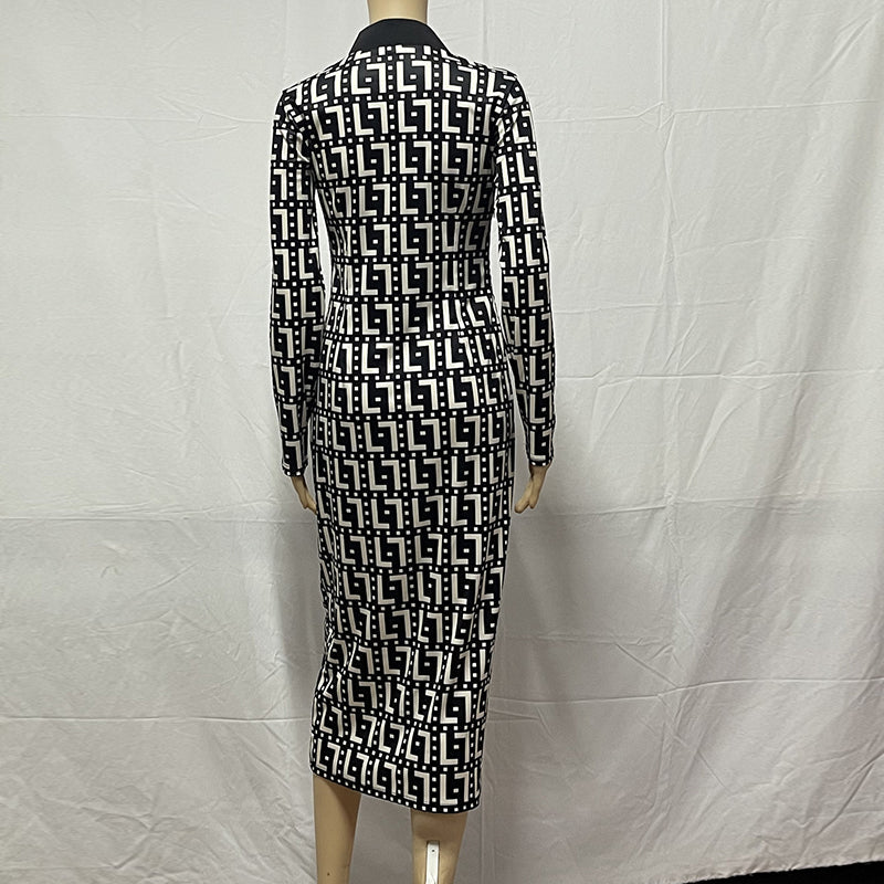 Fashion new printed long sleeve dress PF1023092008