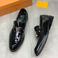 Bright Black Leather Casual Men's Dress Loafers
