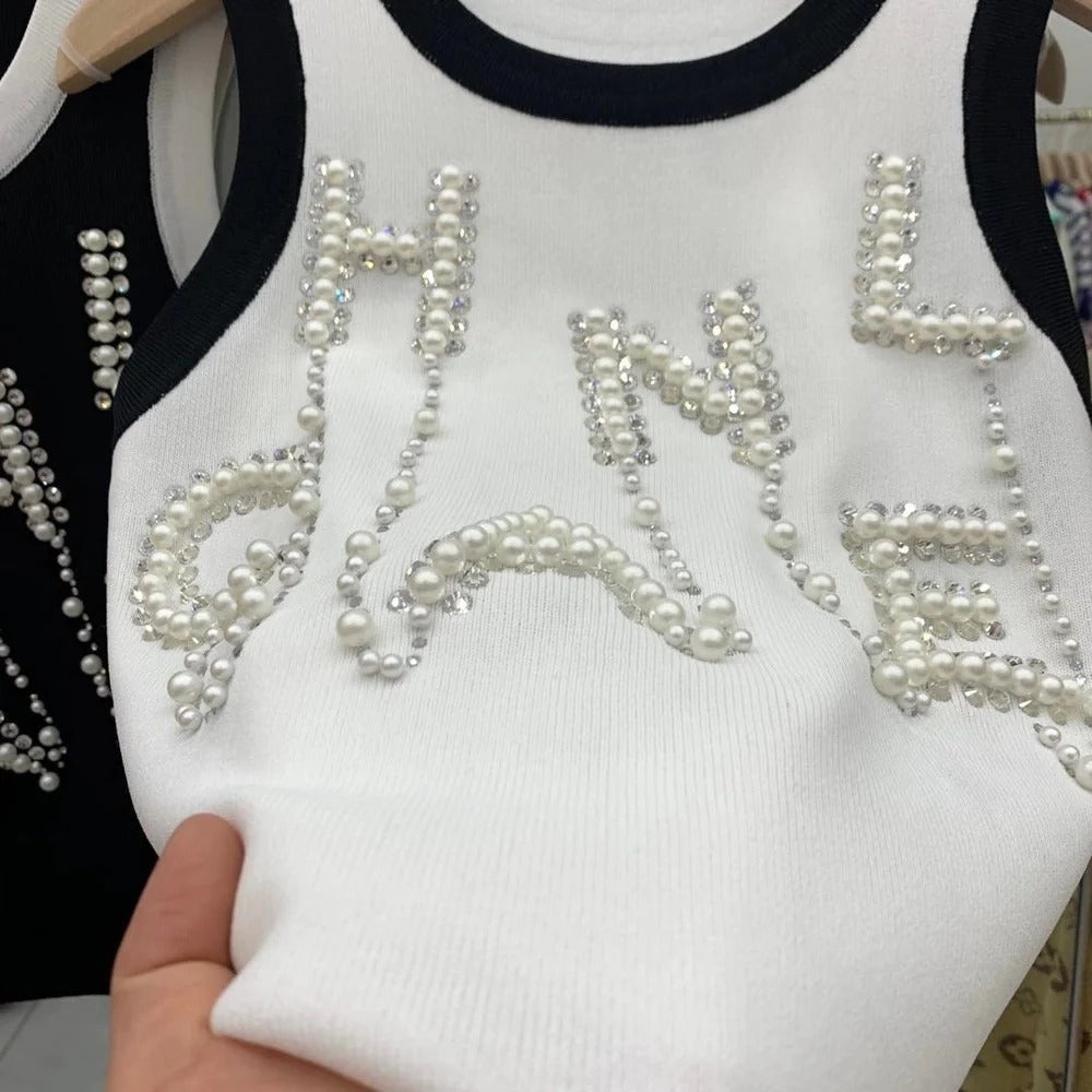 Letter Printed Knitted Camisole With Pear 0424031820