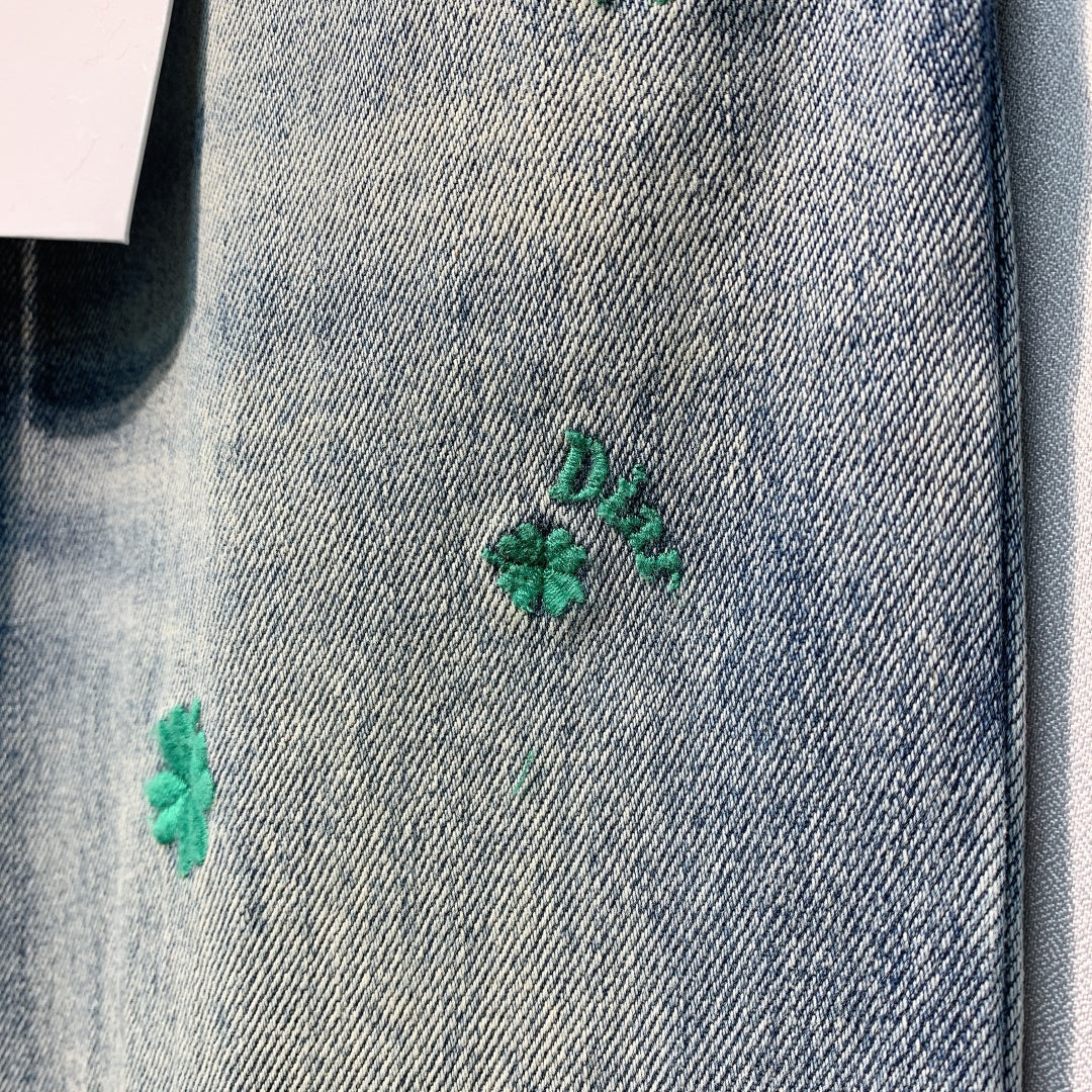 CD Four-Leaf Clover Embroidered Jeans Blue Stonewashed Cotton 350918