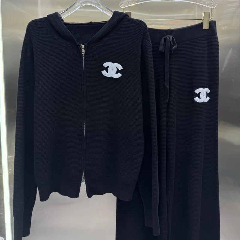 New Fashion Women CC Waffle Hooded Casual Tracksuit DM1326091420