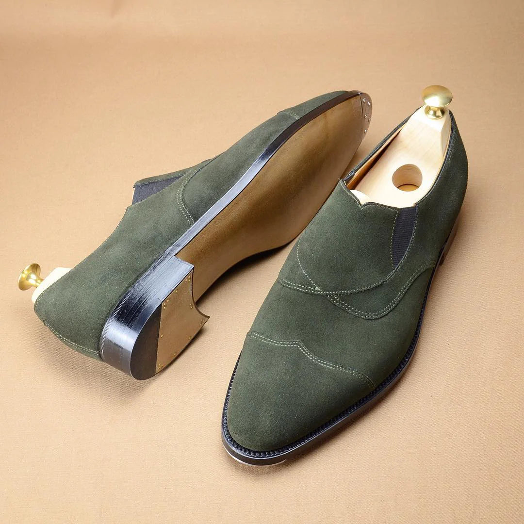 Green Suede Handmade Men's Loafers