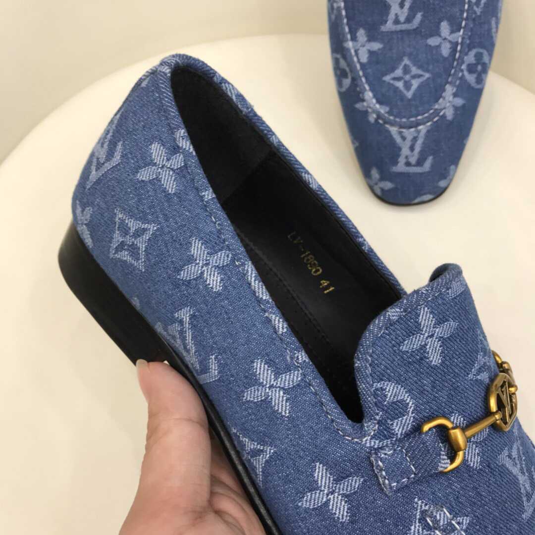 Classic Blue Suede Letter Slip On Loafers