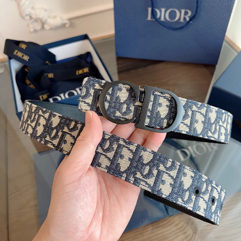 Beige & Blue  CD Buckle Reversible Belt JP0625111305