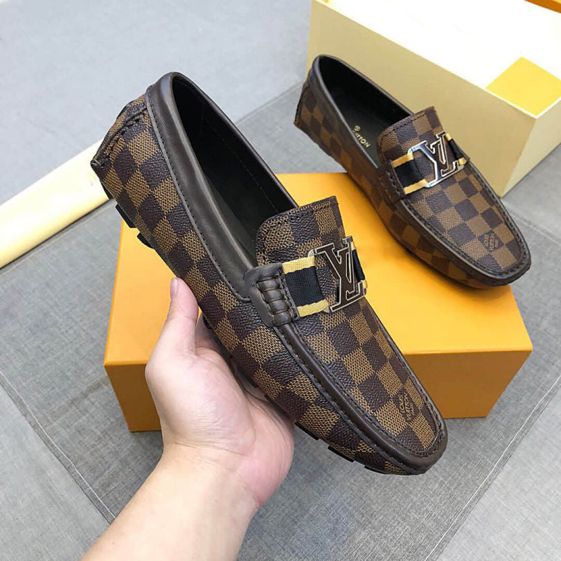 Luxury Plaid Leather Men Dress Slip-on Shoes Grey