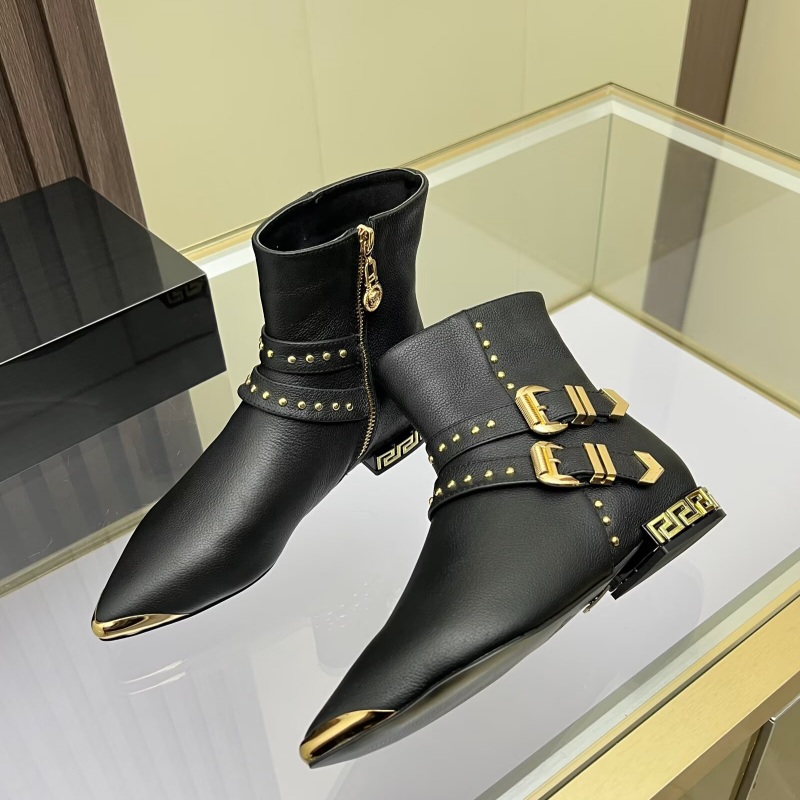 New Fashion Women's Rivet Buckle Pointed Toe Ankle Boots XC1326092027