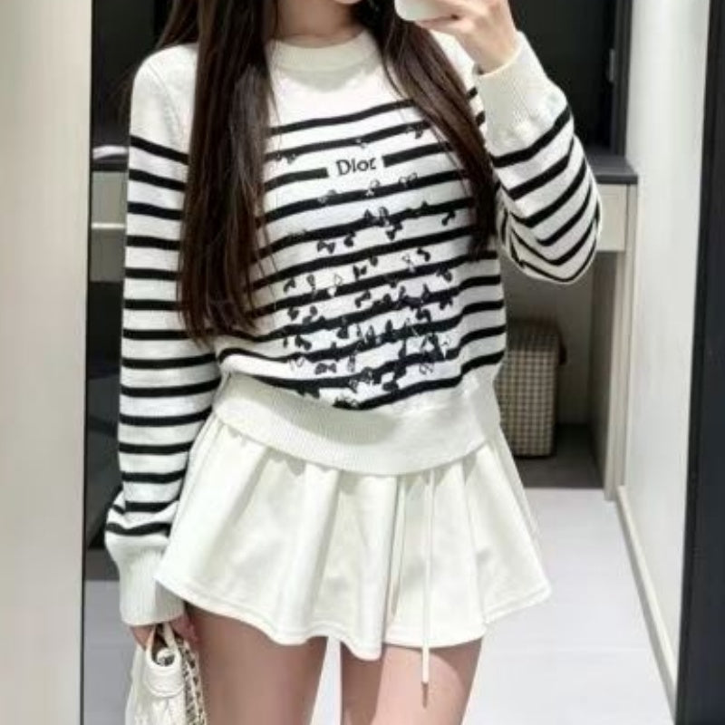 New Fashion Women's DIO Striped Long Sleeve Knit Top PD1326091805