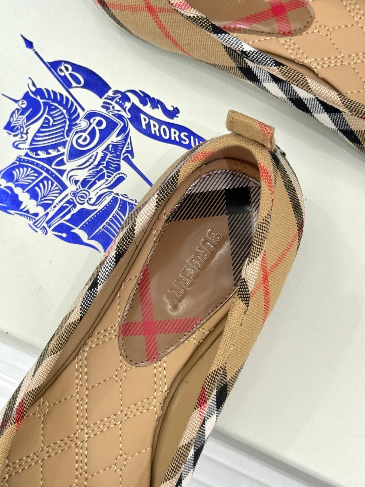 BB Robin Ballet Flats Beige Check Canvas 956168