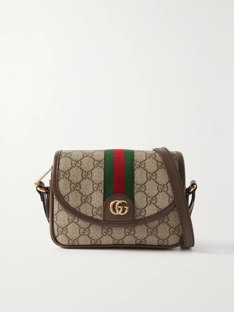 G Ophidia leather-trimmed printed coated-canvas shoulder bag 0424061408
