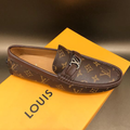 Classic Brown V Leather Men's Slip On Shoes