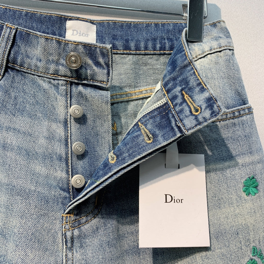 CD Four-Leaf Clover Embroidered Jeans Blue Stonewashed Cotton 350918