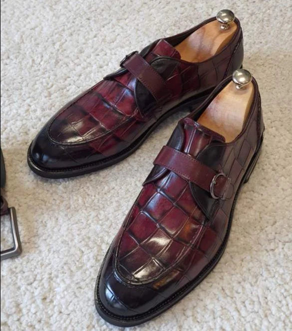 Antonio Burgundy Buckle Loafers Shoes