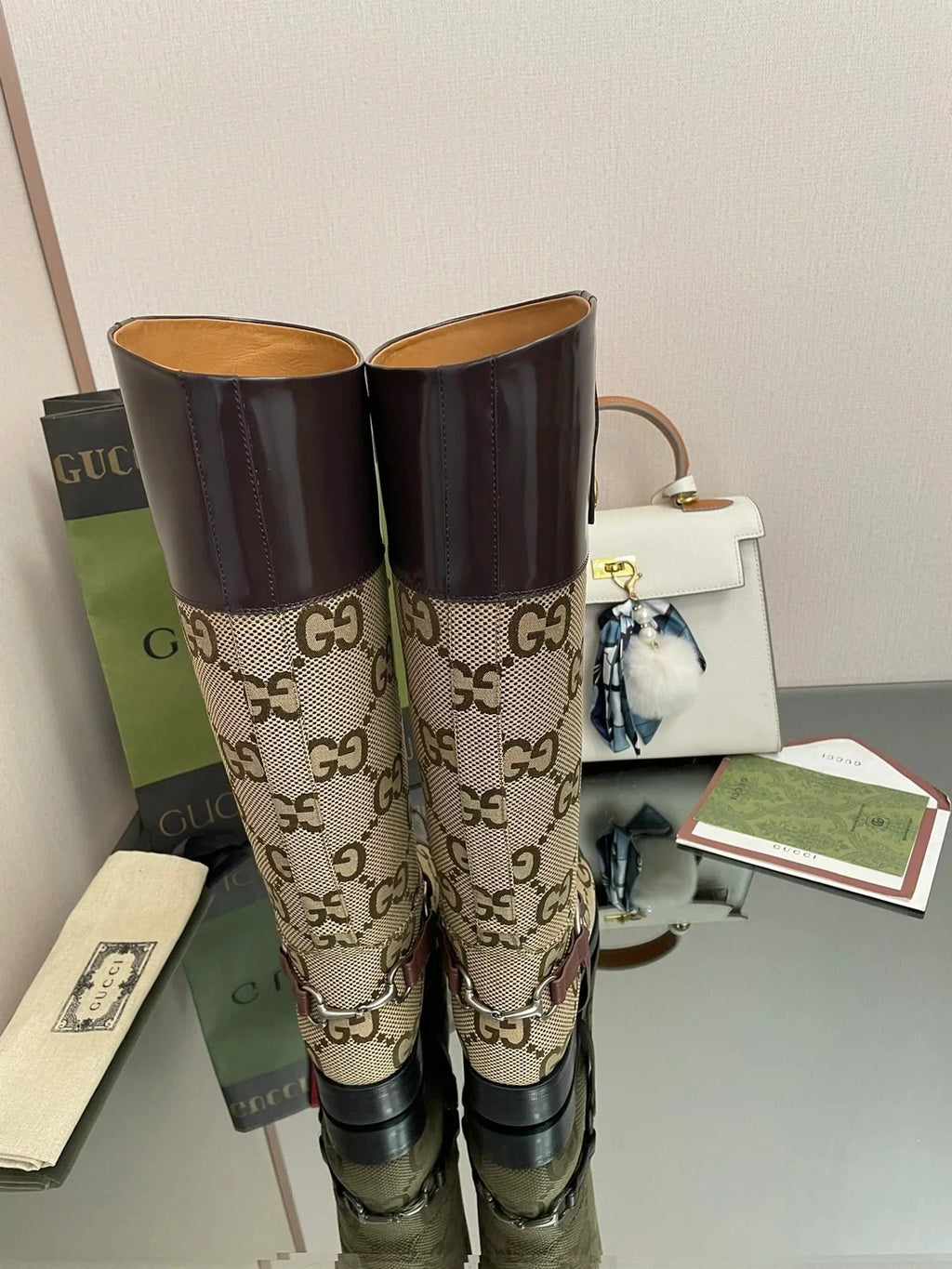 GG  2026 Boot Brown mix Beige Canvas Leather 911944