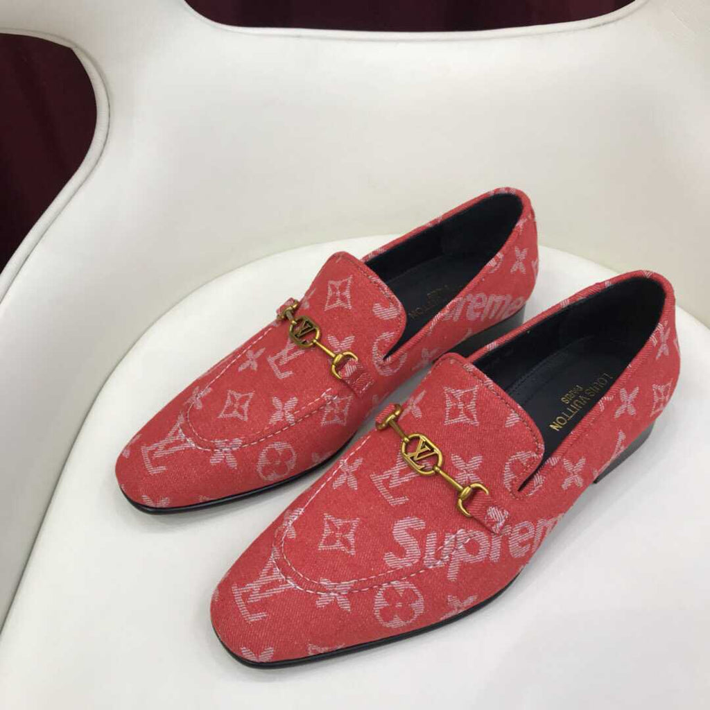Classic Red Suede Letter Slip On Loafers