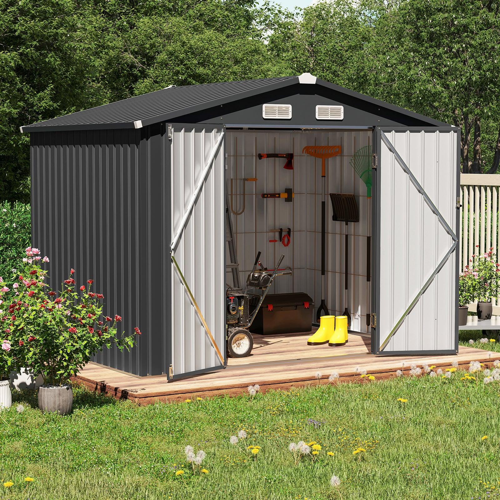 Metal Outdoor Storage Shed Heavy Duty Steel Garden Tool Shed, Black