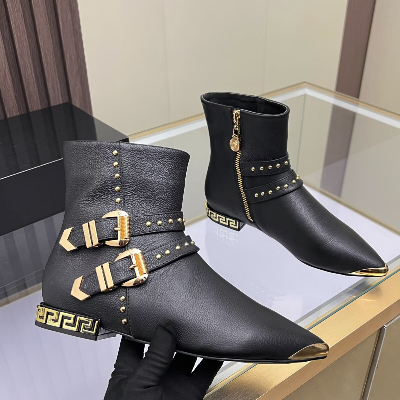 New Fashion Women's Rivet Buckle Pointed Toe Ankle Boots XC1326092027